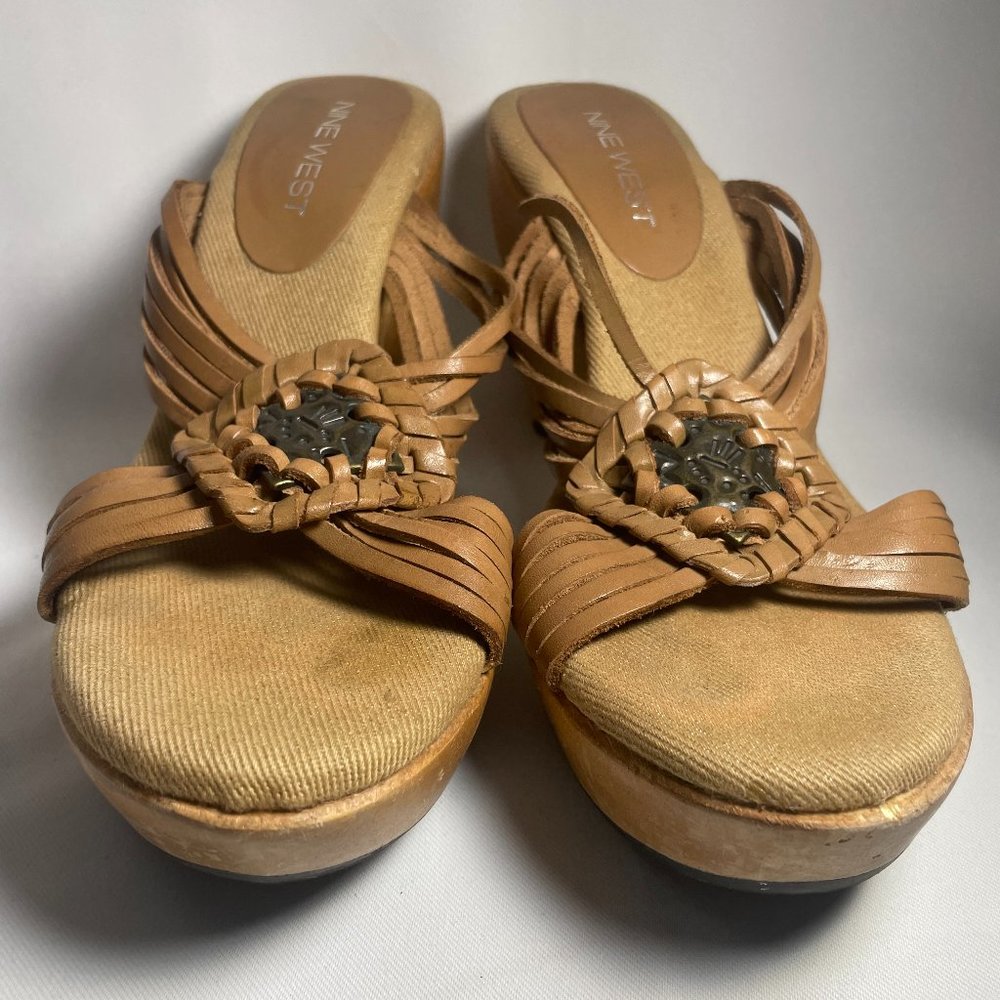 Nine West Women’s Platform Wooden High Heel Sandals Brown Size 6